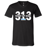 313 Detroit What Up Doe Hometown V-Neck T-Shirt