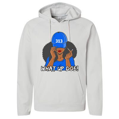 313 Detroit What Up Doe Black Woman Afro Performance Fleece Hoodie