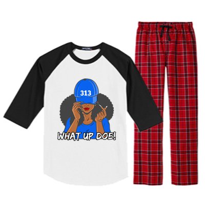 313 Detroit What Up Doe Black Woman Afro Raglan Sleeve Pajama Set