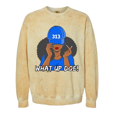 313 Detroit What Up Doe Black Woman Afro Colorblast Crewneck Sweatshirt