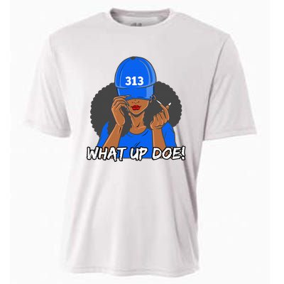 313 Detroit What Up Doe Black Woman Afro Cooling Performance Crew T-Shirt