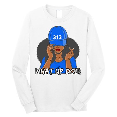 313 Detroit What Up Doe Black Woman Afro Long Sleeve Shirt