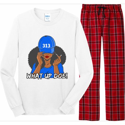 313 Detroit What Up Doe Black Woman Afro Long Sleeve Pajama Set