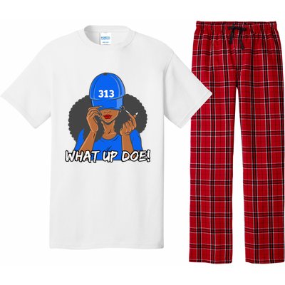 313 Detroit What Up Doe Black Woman Afro Pajama Set