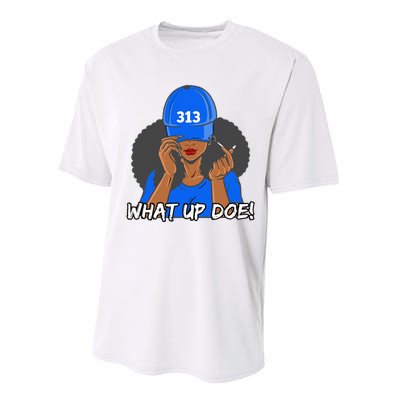 313 Detroit What Up Doe Black Woman Afro Performance Sprint T-Shirt