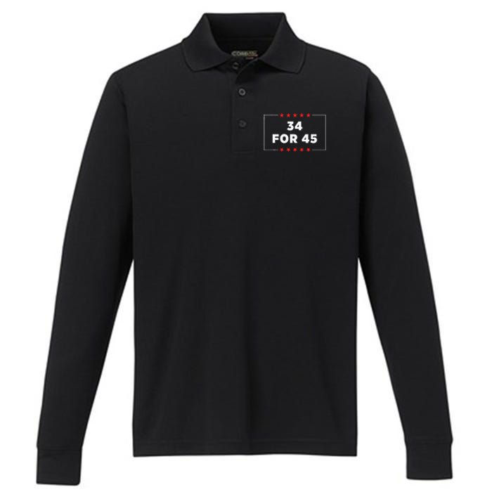 34 For 45 Trump Convicted Performance Long Sleeve Polo