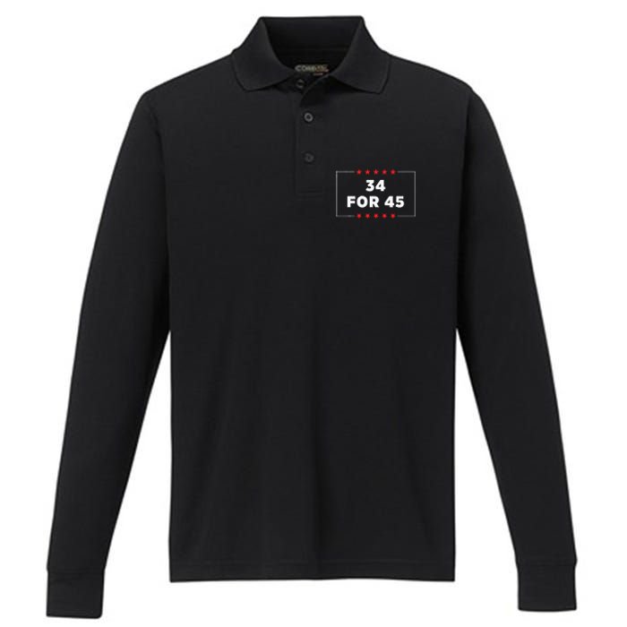 34 For 45 Trump Convicted Performance Long Sleeve Polo