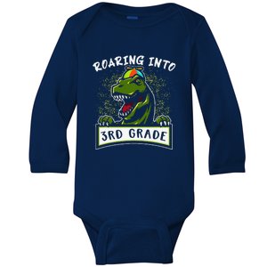 3rd First Day Of Third Grade Back To School Dinosaur Baby Long Sleeve Bodysuit