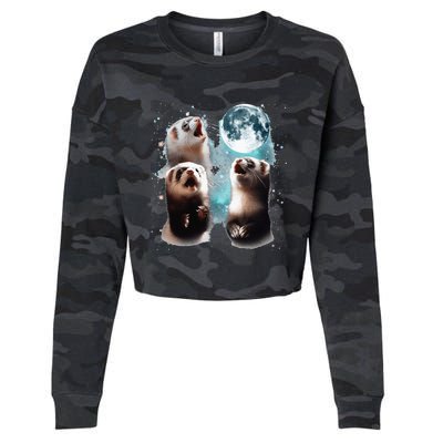 3 Ferret Moon Howling Ferret Head Cropped Pullover Crew