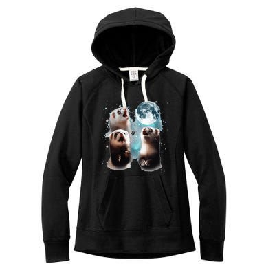 3 Ferret Moon Howling Ferret Head Women's Fleece Hoodie