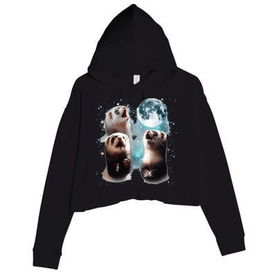 3 Ferret Moon Howling Ferret Head Crop Fleece Hoodie