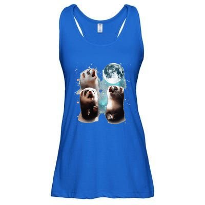 3 Ferret Moon Howling Ferret Head Ladies Essential Flowy Tank