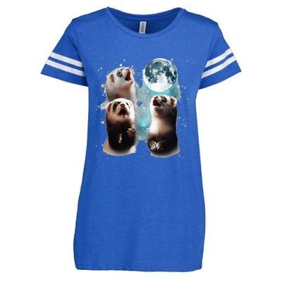 3 Ferret Moon Howling Ferret Head Enza Ladies Jersey Football T-Shirt