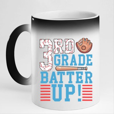 3rd Grade Back To School 3rd Grade Batter Up Baseball 11oz Black Color Changing Mug