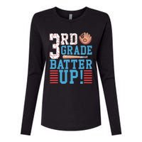 3rd Grade Back To School 3rd Grade Batter Up Baseball Womens Cotton Relaxed Long Sleeve T-Shirt