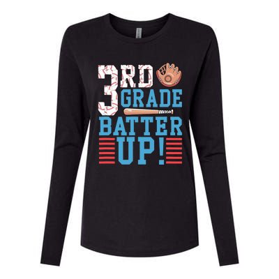 3rd Grade Back To School 3rd Grade Batter Up Baseball Womens Cotton Relaxed Long Sleeve T-Shirt