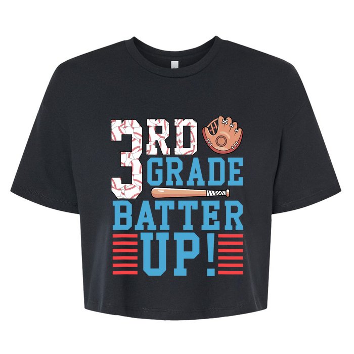 3rd Grade Back To School 3rd Grade Batter Up Baseball Bella+Canvas Jersey Crop Tee