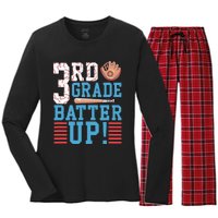 3rd Grade Back To School 3rd Grade Batter Up Baseball Women's Long Sleeve Flannel Pajama Set 