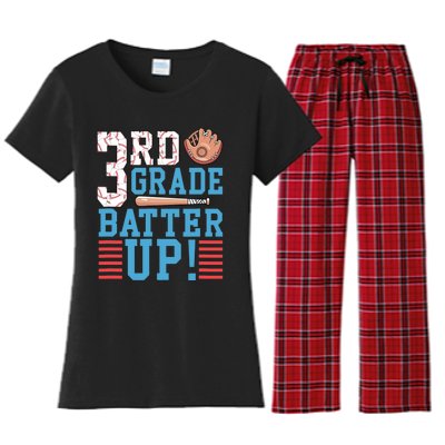 3rd Grade Back To School 3rd Grade Batter Up Baseball Women's Flannel Pajama Set