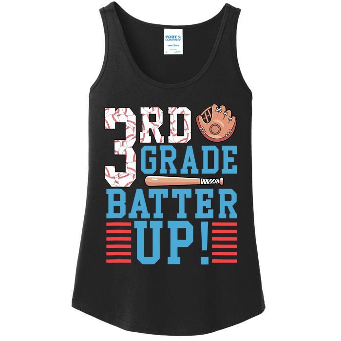 3rd Grade Back To School 3rd Grade Batter Up Baseball Ladies Essential Tank