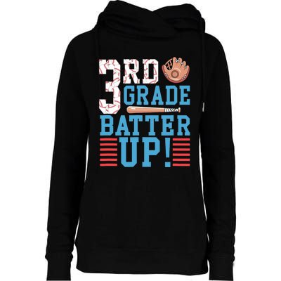 3rd Grade Back To School 3rd Grade Batter Up Baseball Womens Funnel Neck Pullover Hood