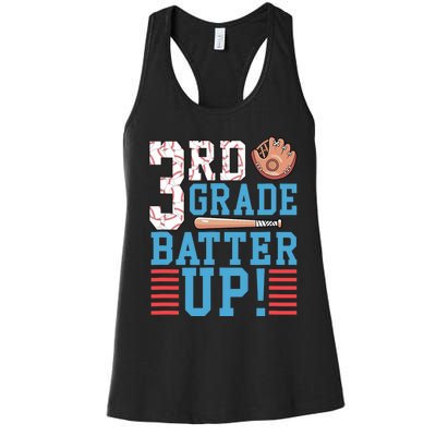 3rd Grade Back To School 3rd Grade Batter Up Baseball Women's Racerback Tank