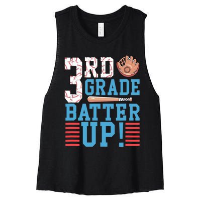 3rd Grade Back To School 3rd Grade Batter Up Baseball Women's Racerback Cropped Tank