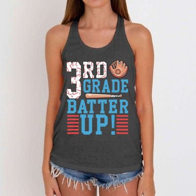 3rd Grade Back To School 3rd Grade Batter Up Baseball Women's Knotted Racerback Tank