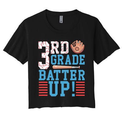 3rd Grade Back To School 3rd Grade Batter Up Baseball Women's Crop Top Tee