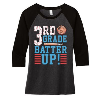 3rd Grade Back To School 3rd Grade Batter Up Baseball Women's Tri-Blend 3/4-Sleeve Raglan Shirt