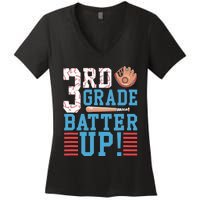 3rd Grade Back To School 3rd Grade Batter Up Baseball Women's V-Neck T-Shirt