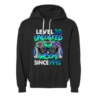 30th Gaming Birthday gift Level 30 Unlocked Awesome Video Game 1993 Birthday Garment-Dyed Fleece Hoodie