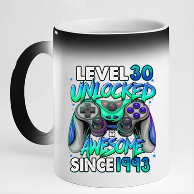 30th Gaming Birthday gift Level 30 Unlocked Awesome Video Game 1993 Birthday 11oz Black Color Changing Mug