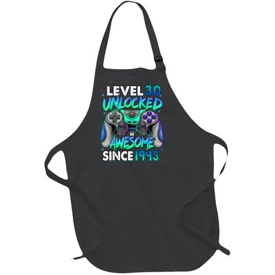 30th Gaming Birthday gift Level 30 Unlocked Awesome Video Game 1993 Birthday Full-Length Apron With Pockets