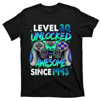 30th Gaming Birthday gift Level 30 Unlocked Awesome Video Game 1993 Birthday T-Shirt