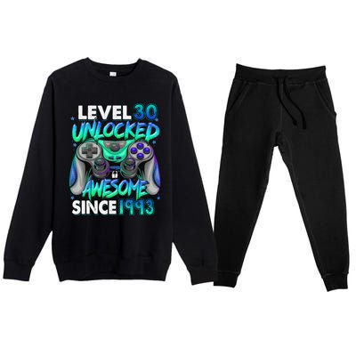 30th Gaming Birthday gift Level 30 Unlocked Awesome Video Game 1993 Birthday Premium Crewneck Sweatsuit Set