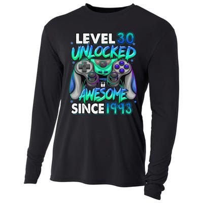 30th Gaming Birthday gift Level 30 Unlocked Awesome Video Game 1993 Birthday Cooling Performance Long Sleeve Crew