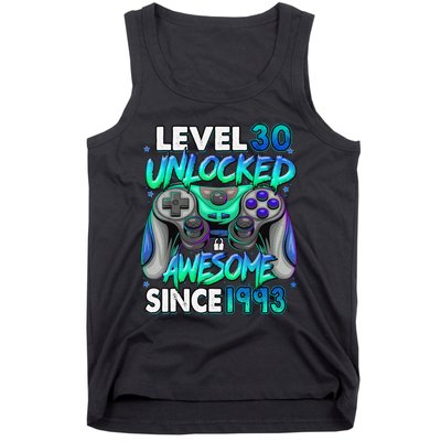 30th Gaming Birthday gift Level 30 Unlocked Awesome Video Game 1993 Birthday Tank Top