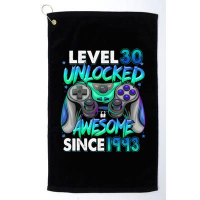 30th Gaming Birthday gift Level 30 Unlocked Awesome Video Game 1993 Birthday Platinum Collection Golf Towel