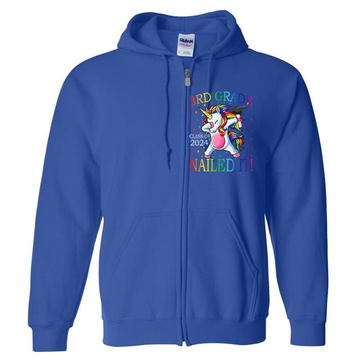 3Rd Grade Class Of 2024 Nailed It Unicorn Gift Full Zip Hoodie