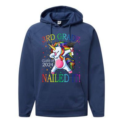 3Rd Grade Class Of 2024 Nailed It Unicorn Gift Performance Fleece Hoodie