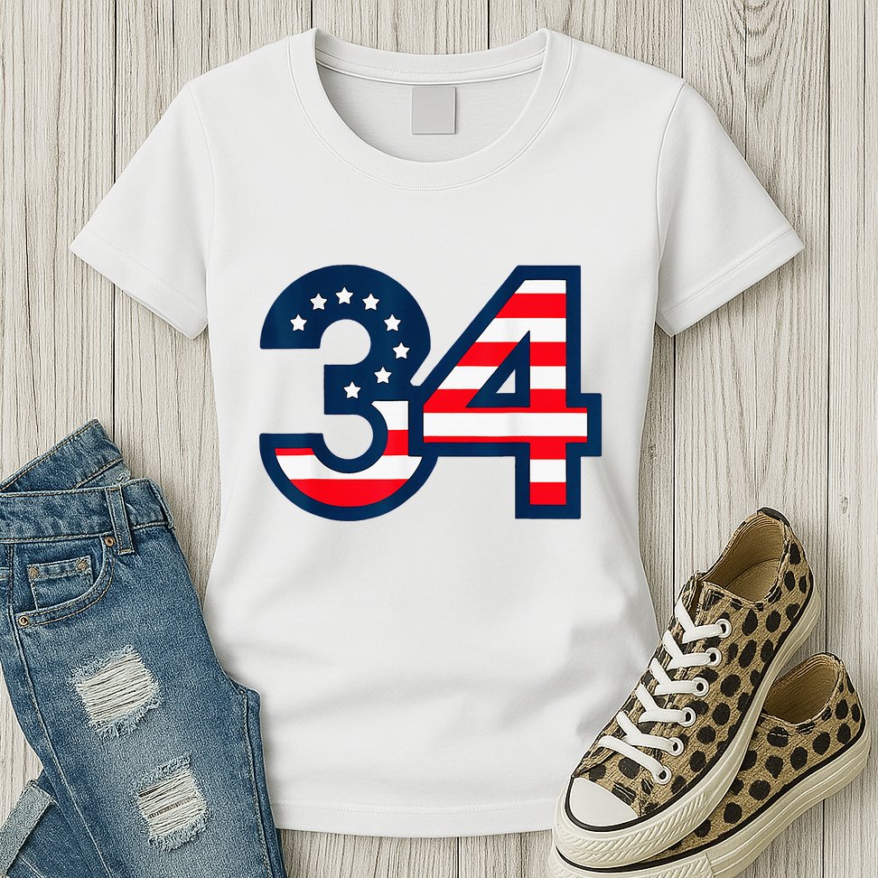 34 Guilty Counts Trial Judge Usa Flag Womens T-Shirt