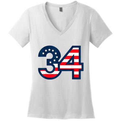 34 Guilty Counts Trial Judge Usa Flag Women's V-Neck T-Shirt