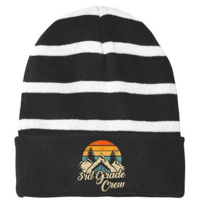 3rd Grade Crew back to school after camping trip love camp Striped Beanie with Solid Band