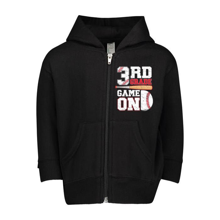 3rd Grade Game On Back To School Baseball Boy Third Grade Toddler Zip Fleece Hoodie