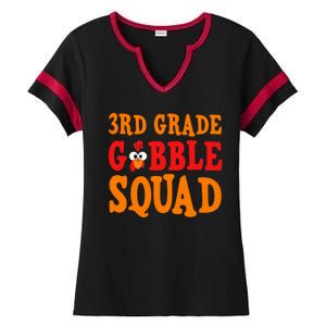 3rd Grade Gobble Squad Funny Thanksgiving Ladies Halftime Notch Neck Tee