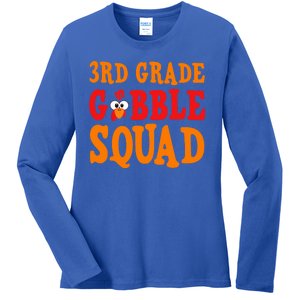 3rd Grade Gobble Squad Funny Thanksgiving Ladies Long Sleeve Shirt