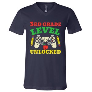 3rd Grade Level Unlocked Video Game First Day Of School V-Neck T-Shirt