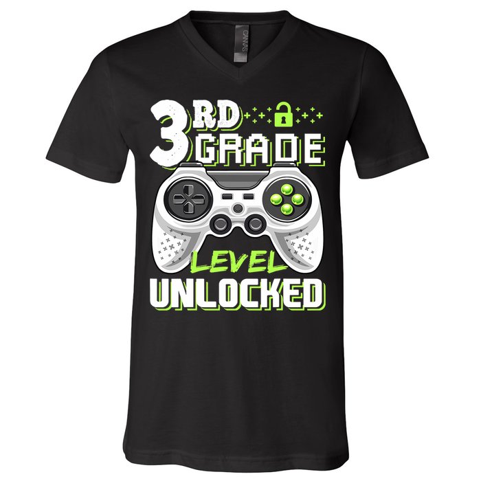 3rd Grade Level Unlocked For Back To School V-Neck T-Shirt