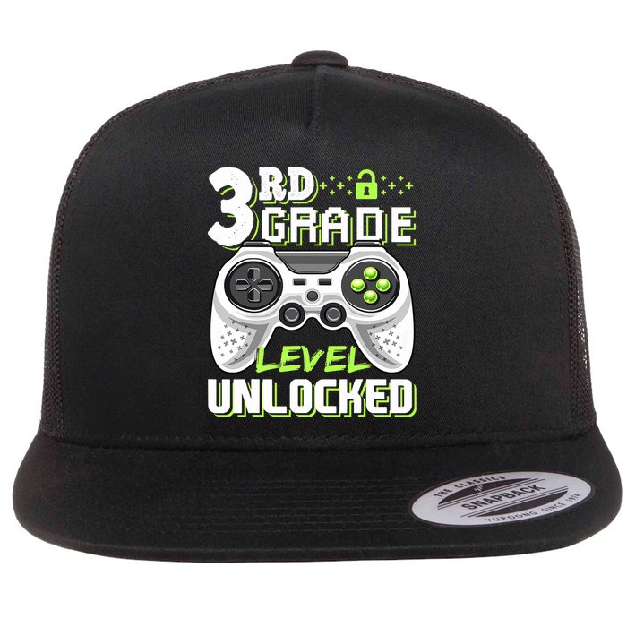 3rd Grade Level Unlocked For Back To School Flat Bill Trucker Hat